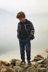 Deux par Deux Zipped Overshirt Black And Blue Plaid
