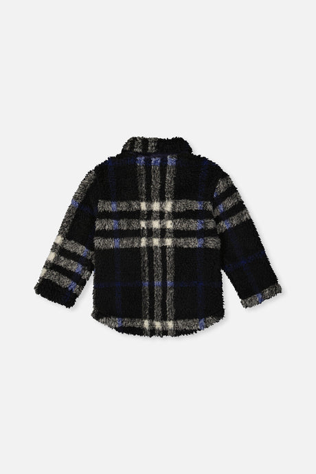 Deux par Deux Zipped Overshirt Black And Blue Plaid
