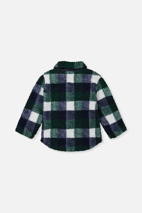 Deux par Deux blue and green check fleece overshirt, product photo 2