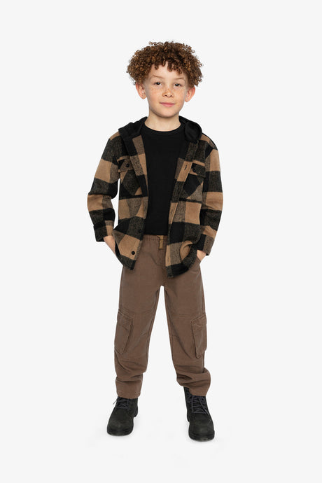 Flannel Shirt With Fleece Hood Brown And Black Plaid-4