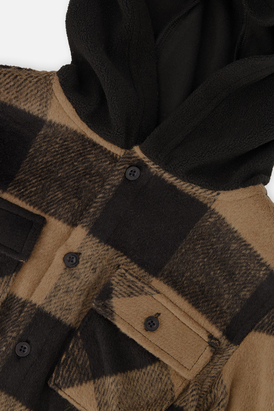 Deux par Deux Flannel Shirt With Fleece Hood Brown And Black Plaid