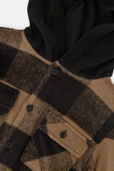 Deux par Deux Flannel Shirt With Fleece Hood Brown And Black Plaid