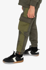 Deux par Deux Fleece Bi-Material Sweatpants With Pockets Green