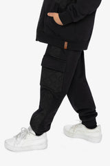 Fleece Bi-Material Sweatpants With Pockets Black-2