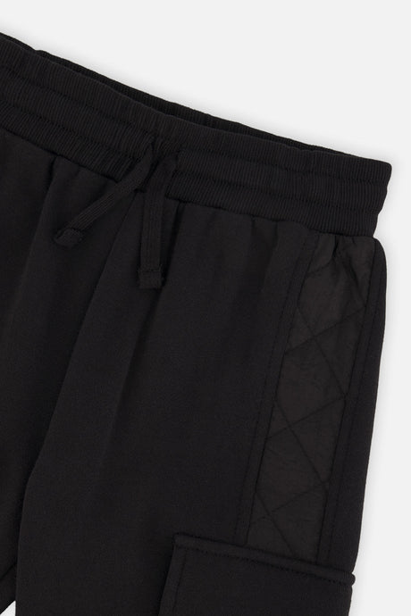 Deux par Deux Fleece Bi-Material Sweatpants With Pockets Black