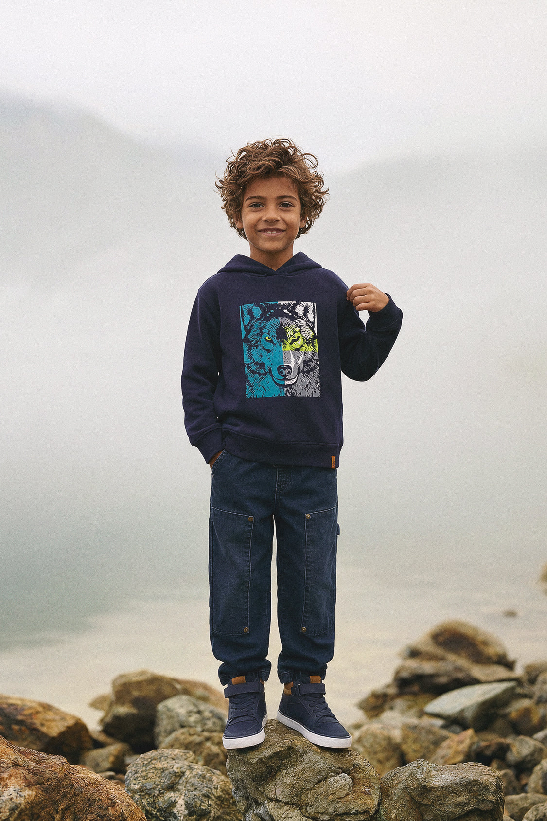 Fleece Hooded Sweatshirt Dark Blue-1