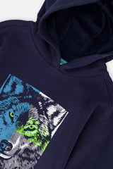 Deux par Deux Fleece Hooded Sweatshirt Dark Blue