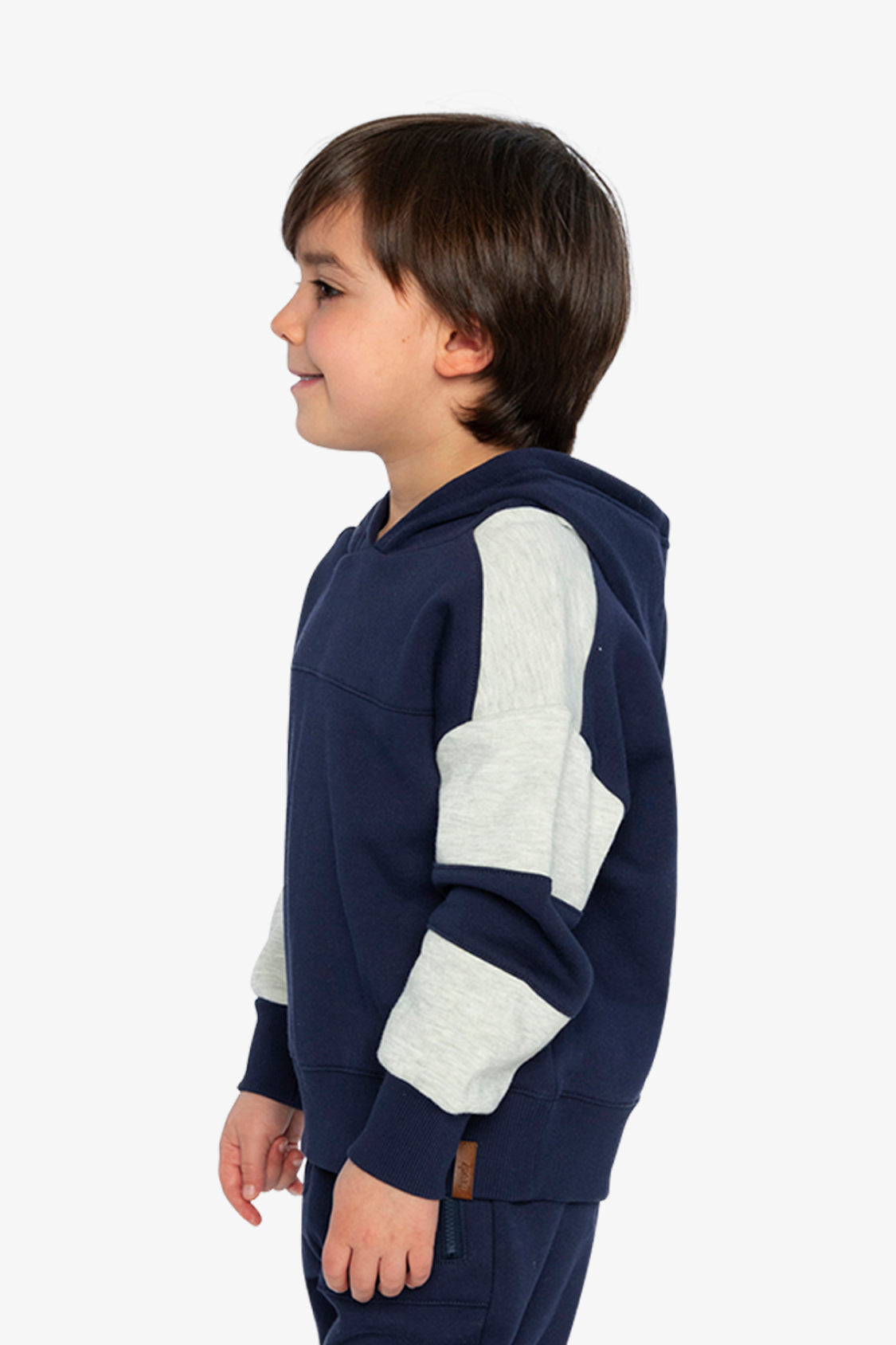 Hooded Striped Fleece Cardigan Dark Blue And Beige-2