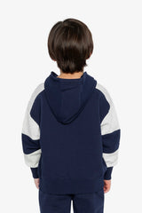Hooded Striped Fleece Cardigan Dark Blue And Beige-3