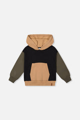 Hooded Colorblock Fleece Cardigan Black, Green And Beige-0