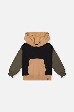 Hooded Colorblock Fleece Cardigan Black, Green And Beige-0