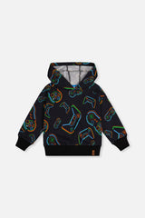 Fleece Hooded Sweatshirt Black Printed Controller-0