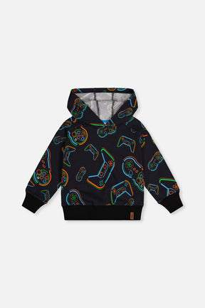 Fleece Hooded Sweatshirt Black Printed Controller-0