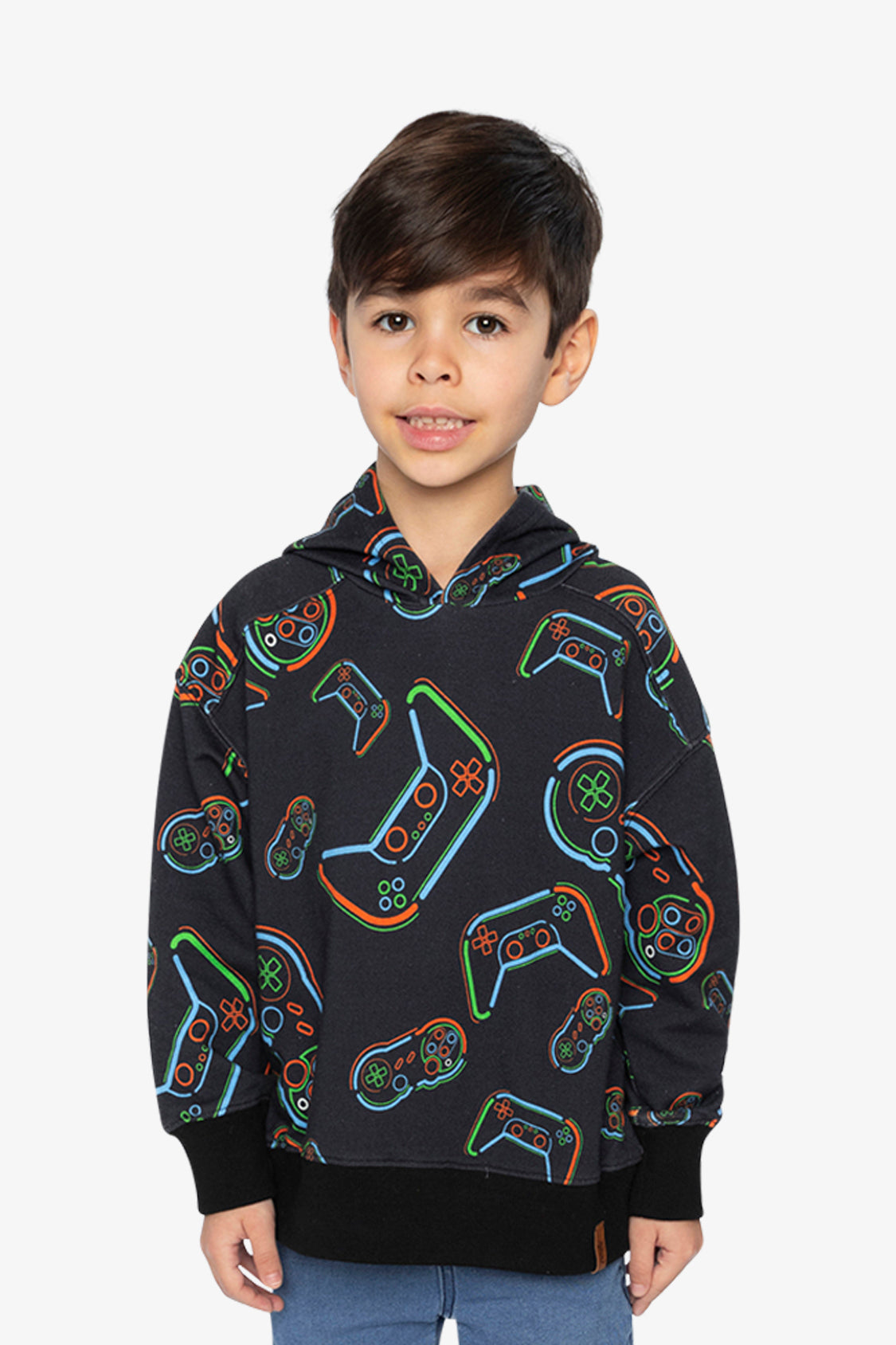 Fleece Hooded Sweatshirt Black Printed Controller-1