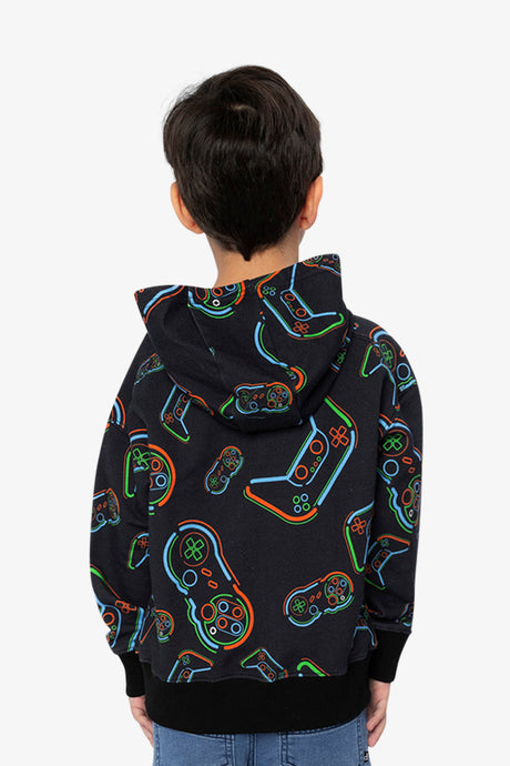 Fleece Hooded Sweatshirt Black Printed Controller-3