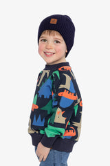 Fleece Sweatshirt Blue Dinosaur Print-2