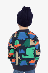 Fleece Sweatshirt Blue Dinosaur Print-3