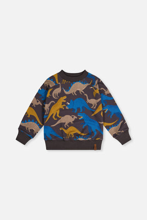 Fleece Sweatshirt Grey Dinosaur Print-0