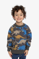 Fleece Sweatshirt Grey Dinosaur Print-1