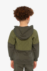 Full Zip Hooded Bi-Material Cardigan Green-3