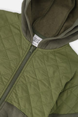 Deux par Deux Full Zip Hooded Bi-Material Cardigan Green