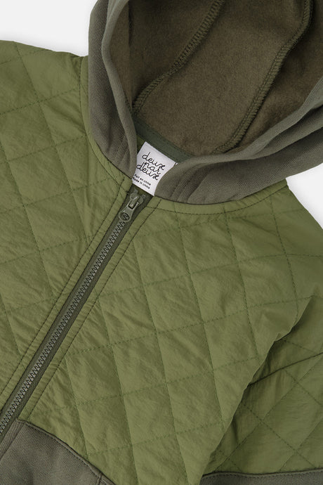 Deux par Deux Full Zip Hooded Bi-Material Cardigan Green