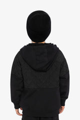 Full Zip Hooded Bi-Material Cardigan Black-3