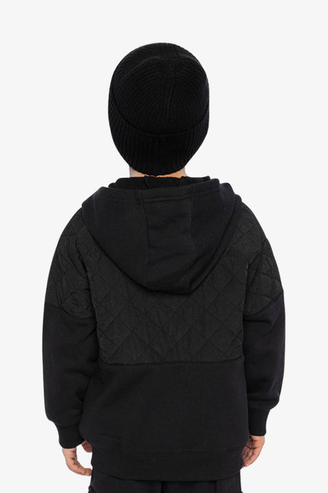 Full Zip Hooded Bi-Material Cardigan Black-3