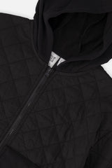 Deux par Deux Full Zip Hooded Bi-Material Cardigan Black