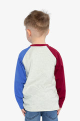 Raglan T-Shirt Heather Grey, Red And Blue-3