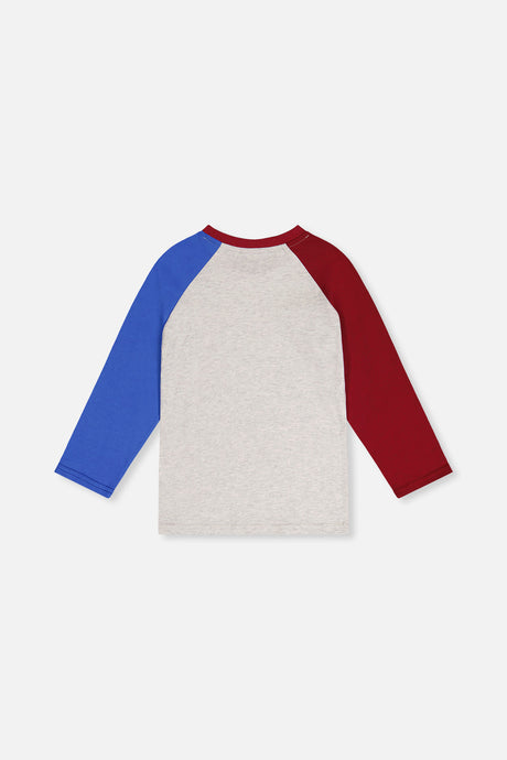 Deux par Deux Raglan T-Shirt Heather Grey, Red And Blue