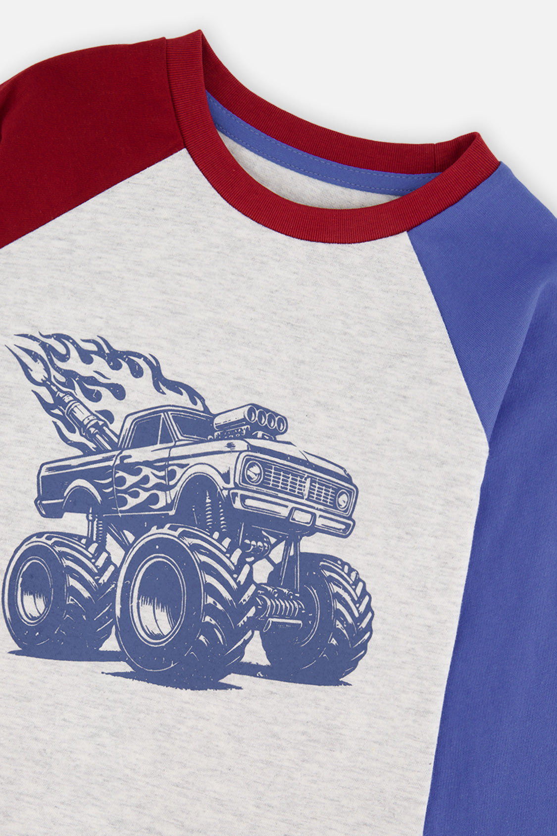 Deux par Deux Raglan T-Shirt Heather Grey, Red And Blue
