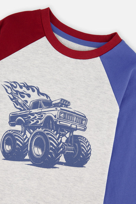 Deux par Deux Raglan T-Shirt Heather Grey, Red And Blue