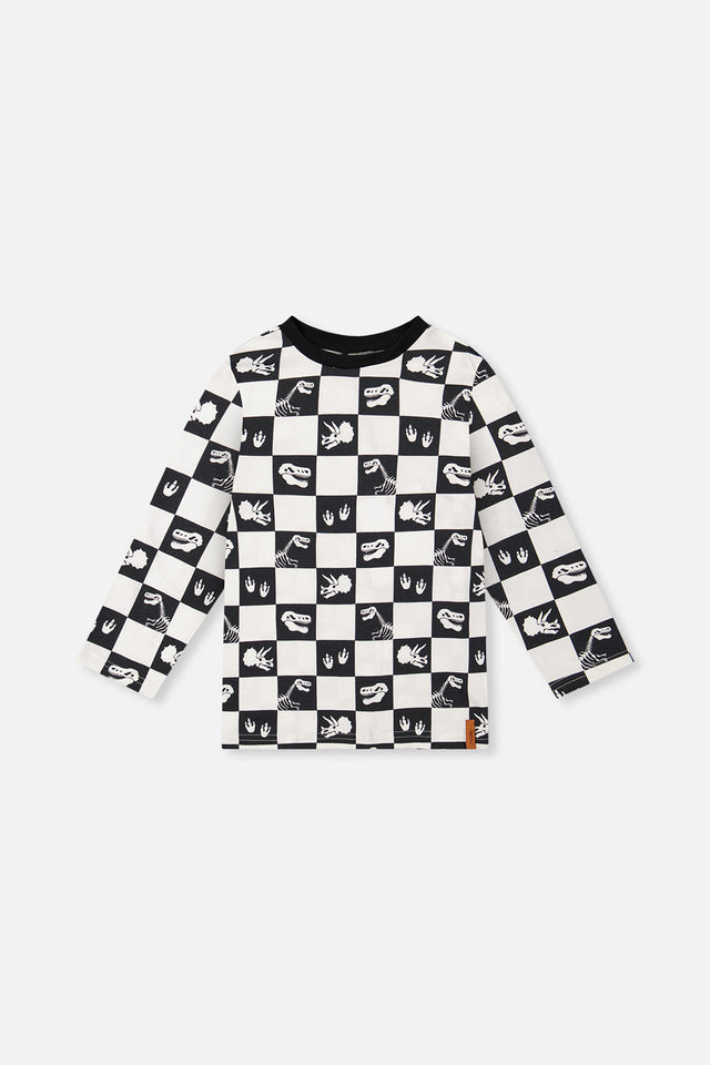 Organic Cotton Long Sleeve T-Shirt Black And White Checker-0
