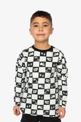 Organic Cotton Long Sleeve T-Shirt Black And White Checker-1