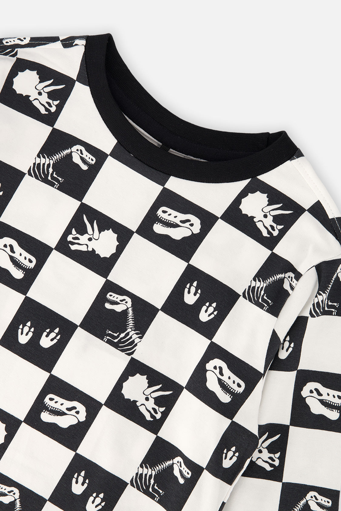 Deux par Deux Organic Cotton Long Sleeve T-Shirt Black And White Checker
