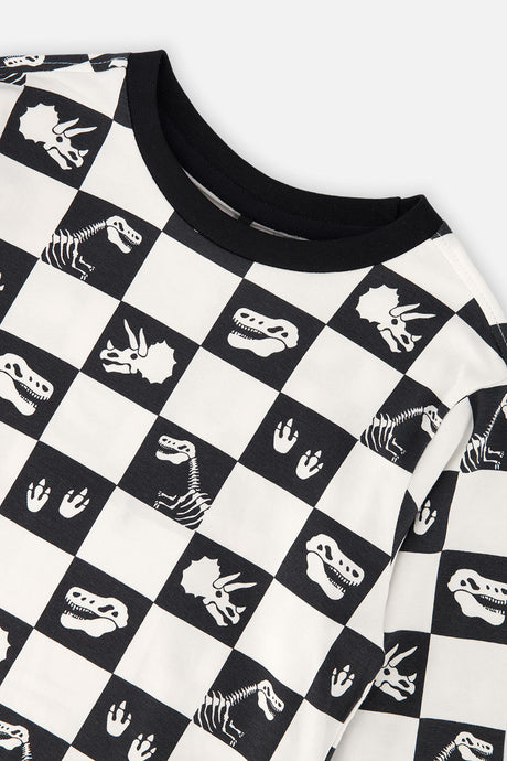 Deux par Deux Organic Cotton Long Sleeve T-Shirt Black And White Checker