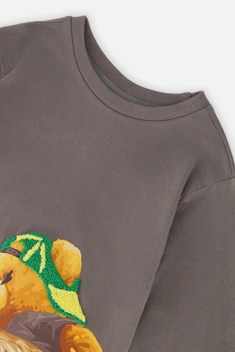 Deux par Deux Long Sleeve Organic Cotton T-Shirt Dark Grey