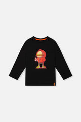 Long Sleeve Organic Cotton T-Shirt Black And Red-0