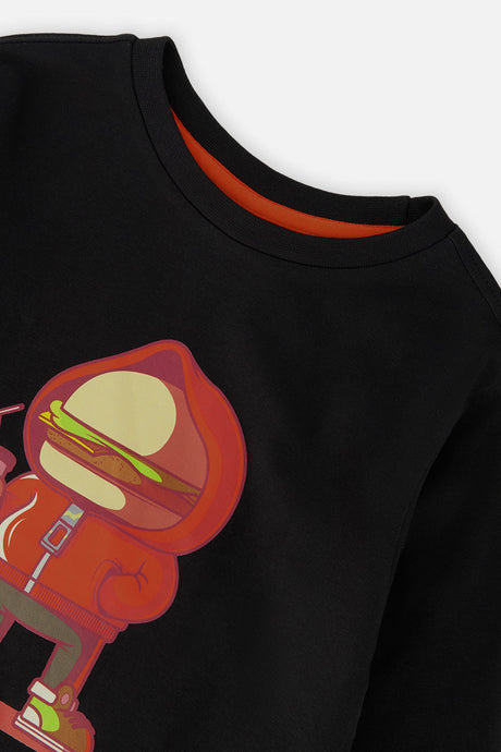 Deux par Deux Long Sleeve Organic Cotton T-Shirt Black And Red