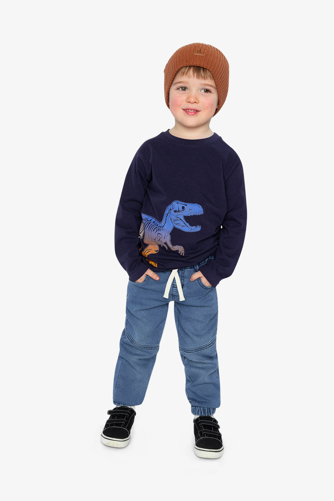 Long Sleeve Organic Cotton T-Shirt Dark Blue And Orange-4