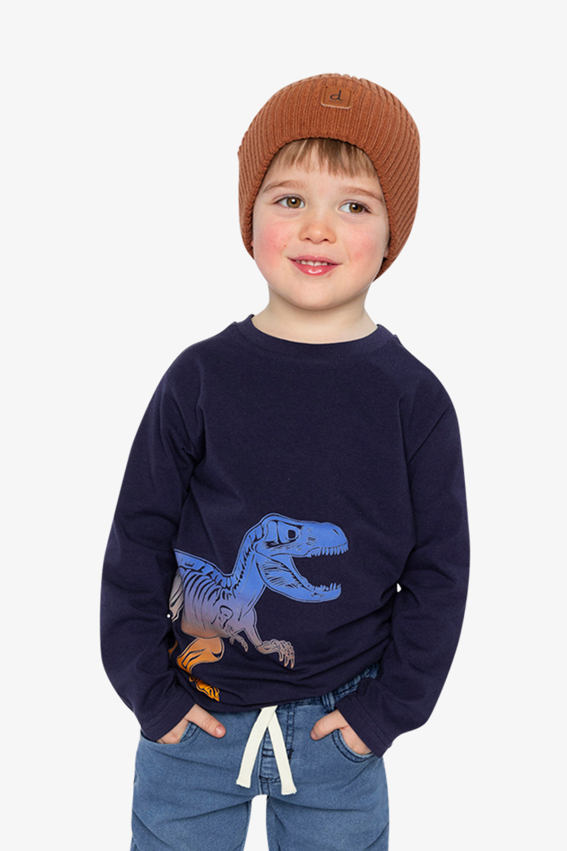 Long Sleeve Organic Cotton T-Shirt Dark Blue And Orange-1