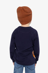 Long Sleeve Organic Cotton T-Shirt Dark Blue And Orange-3