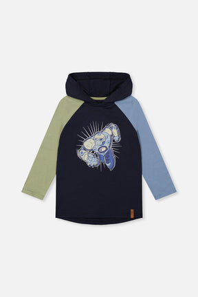 Raglan Hooded T-Shirt Dark Blue And Green-0