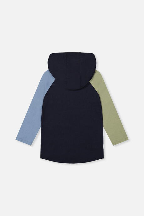 Deux par Deux Raglan Hooded T-Shirt Dark Blue And Green