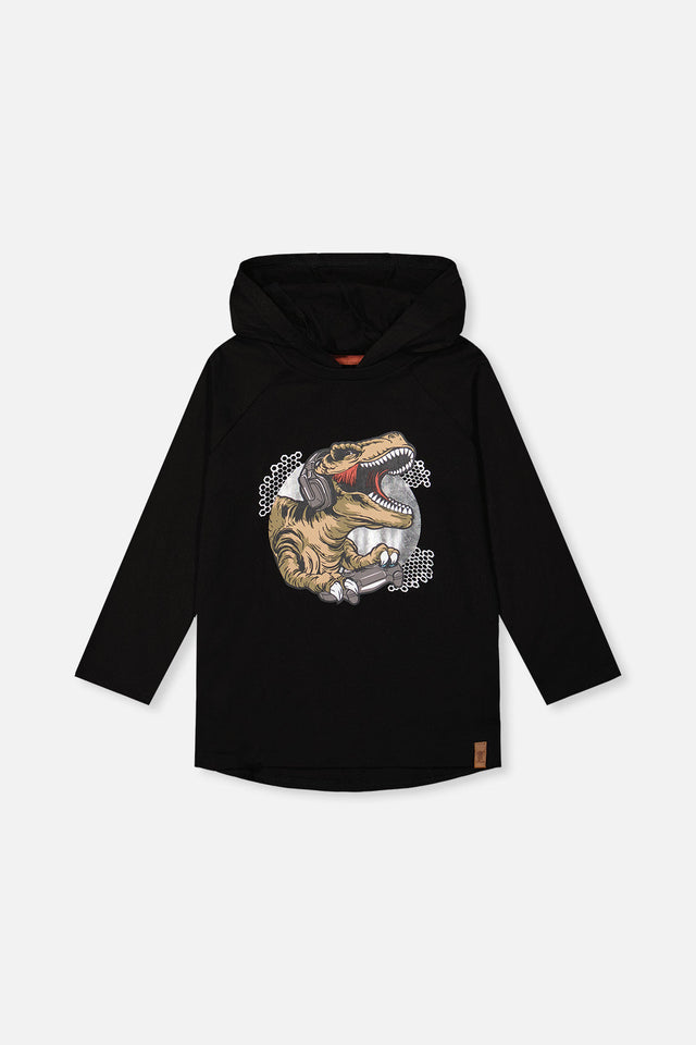 Raglan Hooded T-Shirt Black And Brown-0