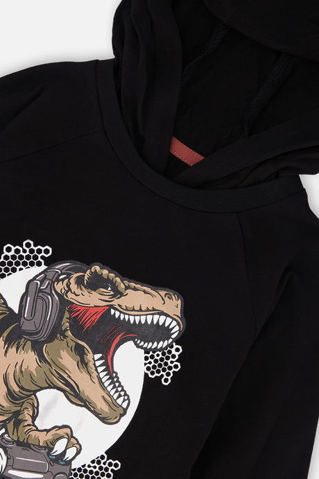 Deux par Deux Raglan Hooded T-Shirt Black And Brown