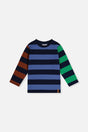 Large Striped Long Sleeve T-Shirt Blue, Green And Brown-0
