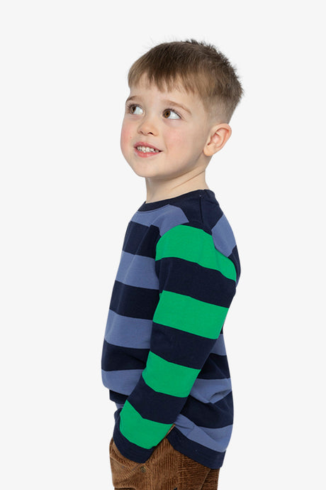 Large Striped Long Sleeve T-Shirt Blue, Green And Brown-2