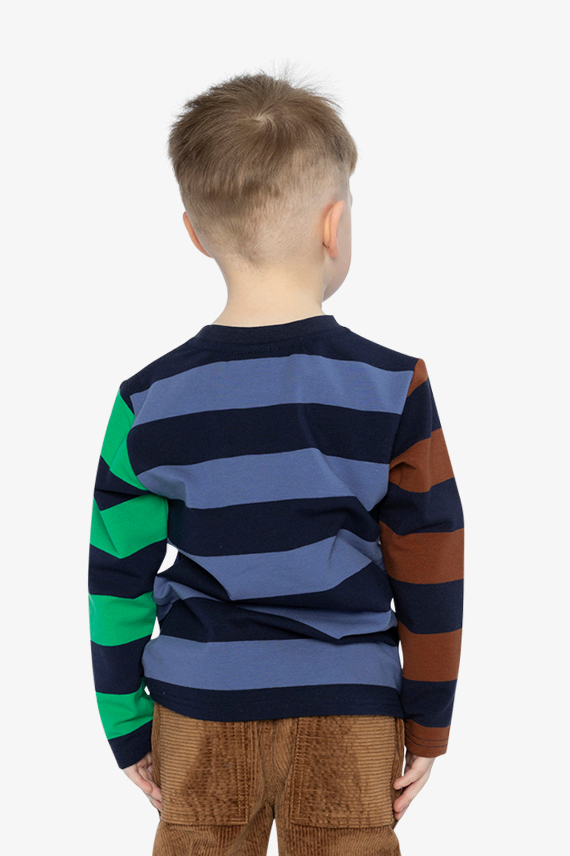 Large Striped Long Sleeve T-Shirt Blue, Green And Brown-3